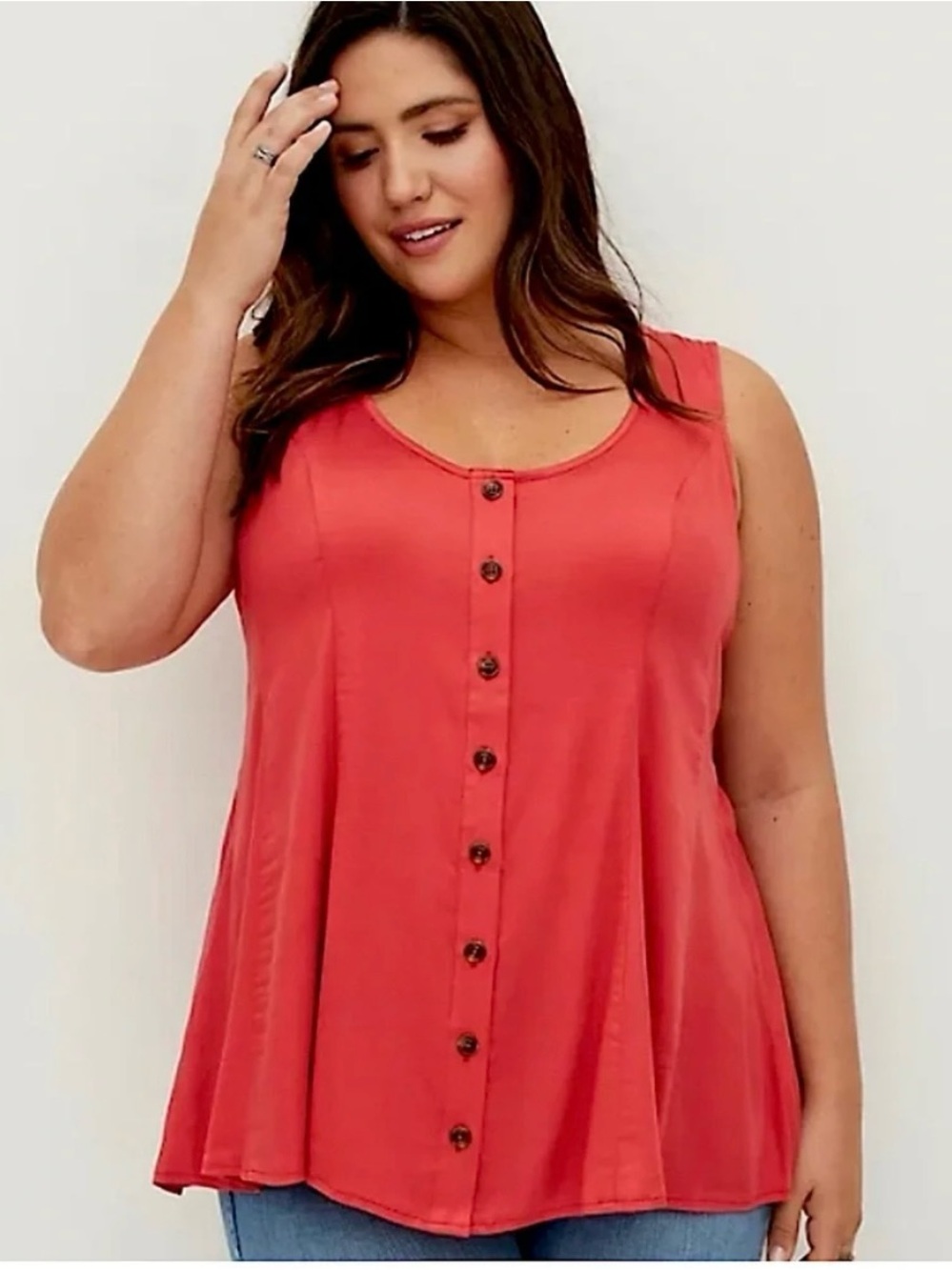Torrid Coral Fit & Flare Stretch Challis Button Front Sleeveless Tank Size 2X